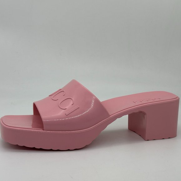 Gucci Double GG Logo Rubber Platform Block Heel Mules Slides Sandals Shoes - Picture 2 of 16